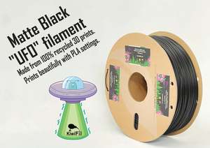 Matte Black "UFO Filament" (prints like PLA), 100% Recycled 3D PRINTS, 1.75mm, 1kg