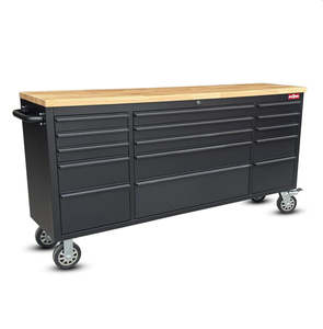 72 Inch 15 Drawers black Tool Chest workbench with wooden top