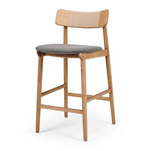 Niles Barstool Highback- Natural w Grey Seat
