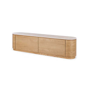 Akita Natural Oak Entertainment Unit - Travertine Top *Display model*