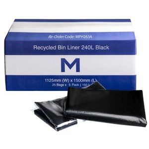 Products: FP Recycled Bin Liner 240L, Black 40mu - Box of 125 - Kiwi Hygiene Supplies