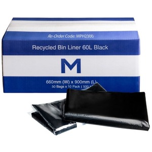 Products: FP Recycled Bin Liner 60L, Black 20mu - Box of 500 - Kiwi Hygiene Supplies