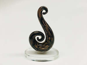 Beautiful Small Handmade Glass Statue Fish Hook Black-Gold