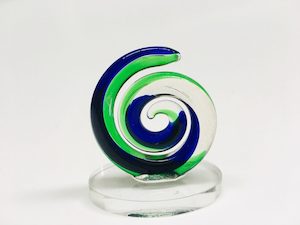 Handmade Glass: Handmade Glass Statue NZ Traditional Maori Designs Koru Blue-Green