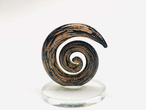 Beautiful Small Handmade Glass Statue Koru Black-Gold