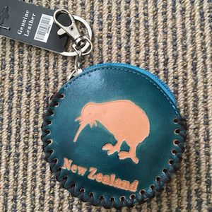 Leather Purse Kiwi Design Blue Color