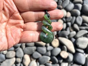 Twist: 40mm Greenstone Nephrite Jade Triple Twist Pendant , Gift Box