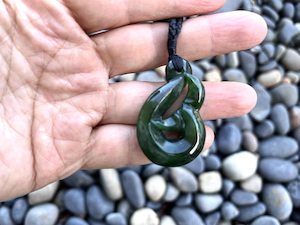 Greenstone Fish Hook: Greenstone 40mm Nephrite Jade Whale Tail Fish Hook Pendant Gift Box