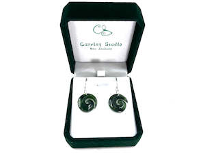 Greenstone Koru: Greenstone Nephrite Opened Koru Earrings 21mm Sterling Silver Hook