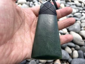 Greenstone Toki: Matte Polished Lashed Greenstone Nephrite Jade Toki Pendant – 110mm Huge Size with Gift Bag