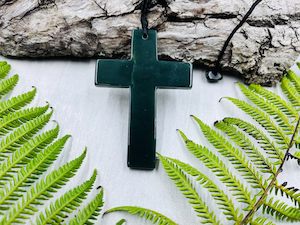 Greenstone Nephrite Jade Cross Large Padent