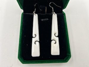 Bone Carving: Bone Carving TOKI Earrings with Double Koru – 60mm with Gift Box