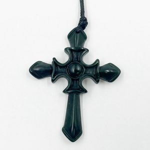 Greenstone Cross Pendant Adjustable Cord, Gift Box, Carving Studio NZ