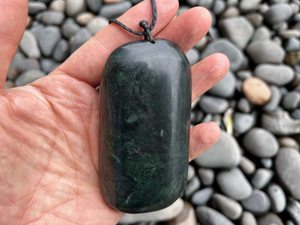 Greenstone: X-Large Greenstone Pendant with Braided Cord – Unique Heavy Nephrite Necklace