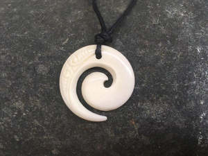 Bone Carving Koru Pendant – Handcrafted Spiral Design (B65)