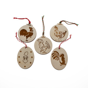 Products: Chook Christmas Decorations 5 pack Kiwi Laser
