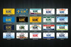 Number Plates: Custom Mini USA State License Plate (choose your text, state, size, material)