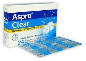 Aspirin: Aspro Clear Regular Strength Effervescent 300mg Tablets 24