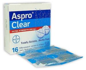 Aspirin: Aspro Clear Extra Strength Effervescent 500mg Tablets 16