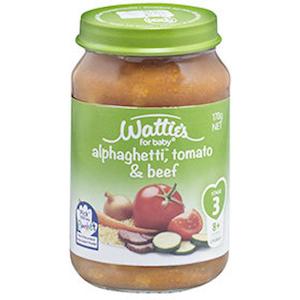 Baby Food: Wattie's Stage 3 Baby Food Alphaghetti, Tomato & Beef 170g