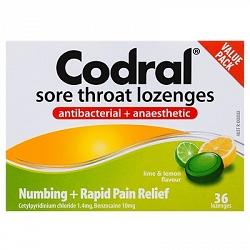 Baby Medicines Treatments: Codral Sore Throat Lozenge Lime Lemon 36