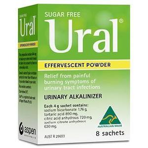 Bladder Urinary Tract: URAL Effervescent Powder – Urinary Alkaliniser 4g Sachets 8 Pack