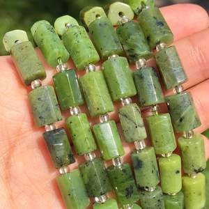 Jewelry: Natural Stone Column Shape Faceted Green Canadian Jades Loose Beads for Jewelry DIY Making Charms Bracelet Earrings Accessories