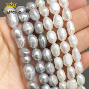 9-10mm Irregular Natural Freshwater Pearl Beads White Gray Loose Beads For Jewel&hellip;