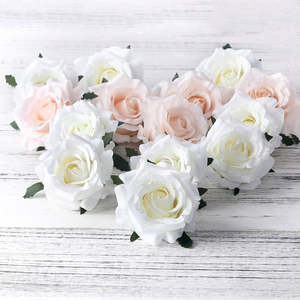 Home Garden: 5pcs artificial roses white silk fake roses flower faux heads high quality DIY wedding home decoration scrapbook accessories