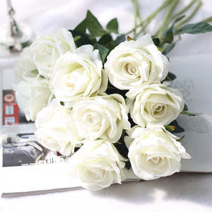 5Pcs 51cm Long Branch Flowers Bouquet Beautiful White Silk Roses Artificial Flow&hellip;