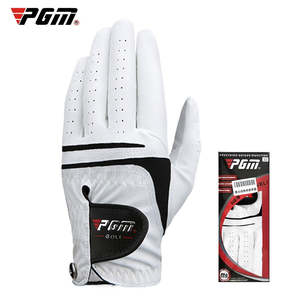 Sports: PGM Men Golf Gloves White Breathable Kid-lambskin Genuine Leather Sport Hand Glove Wear Single Left Right Handed Batting ST022