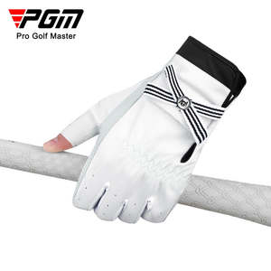 Sports: PGM 1 Pair Women Real Leather Golf Gloves with Mark Breathable Sheepskin Fingerless Mitt Right Left Hand Mit ST030