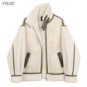 FTLZZ Winter Lambs Wool Splicing PU Leather Jacket Women Fur Collar Warm Thick P&hellip;