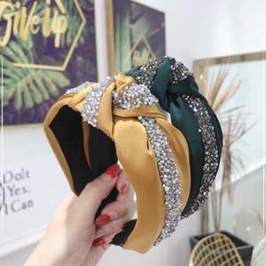 Hair Accessories: New Fashion Rhinestone Hairband Women Solid Wide Side Headband Middle Knot T