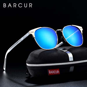 BARCUR Aluminium Magnesium Sunglasses Round Glasses for Men Punk lunette de soleil femme
