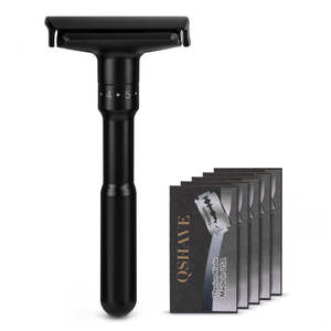Mens Accessories: NZ Stock QSHAVE Luxurious Black Adjustable Safety Razor with Stand & 5 Blades | Classic Men's Shaving Kit