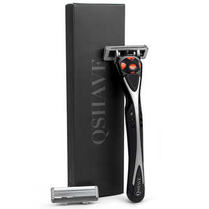 Qshave Black Spider New 6 Blade Razor Shaver for Man (1pc Handle, 2pc Germany X6 Blade)