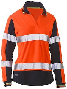 Womens Work Clothing: Bisley Women's Taped Two Tone Hi-Vis V-Neck Polo