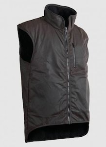 Vests: STYX MILL Oilskin Brown Fur Lined Vest