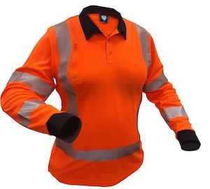 Womens Tops: Caution Back Womens Long/Sleeve Microvent Polo