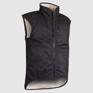 Vests: STYX MIll Oilskin Brown Shearling Lined Vest