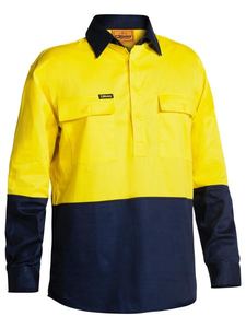 Bisley L/S Front Hi-Vis Cotton Drill Shirt