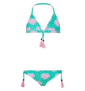 Size 5 6: GIRLS GREEN TIE DYE HEARTS TRIANGLE BIKINI