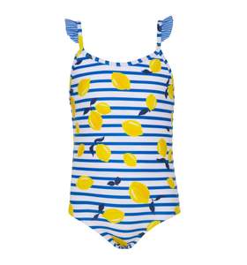 GIRLS BLUE SICILIAN LEMON FRILL STRAP SWIMSUIT
