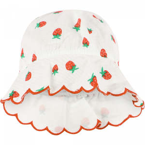 Strawberries Scalloped Hem Bucket Hat in White