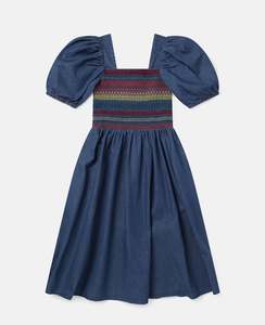 Embroidered Chambray Dress