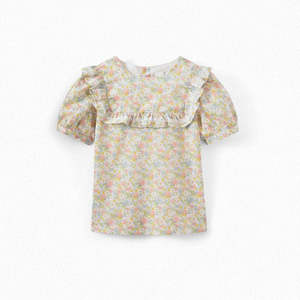 GIRLS' LIBERTY COTTON RUFFLED BLOUSE CAMELLIA PINK