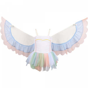 Butterfly Wings Ruffled Tulle Dress in White and Pastels