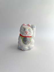 New Re Stocked: Hariko (papier-maché) Maneki-neko (Cat), made by Furukawa in Kyoto, (White, Small)