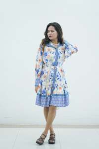 Frontpage: Floral Print Mini Dress w Mandarin Collar